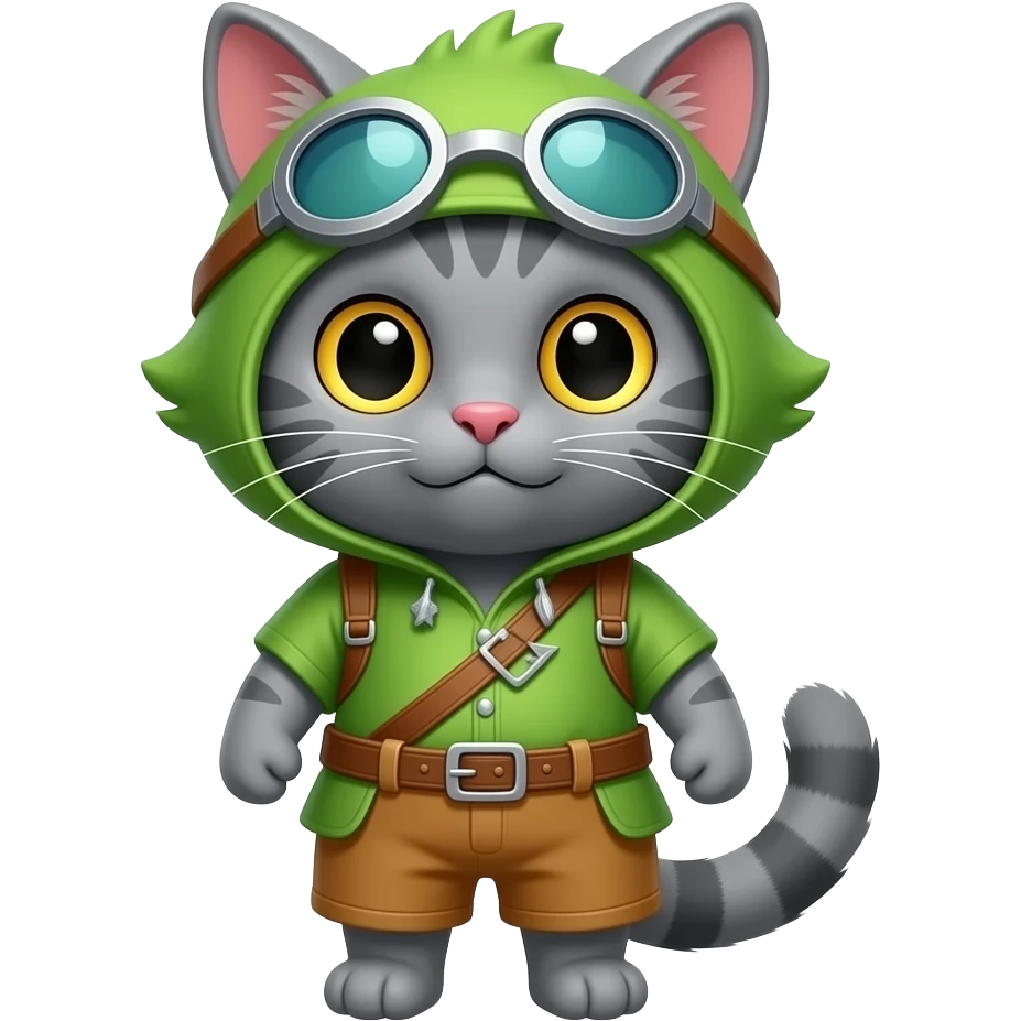 grey cat wearing league of legends teemo costume emoji