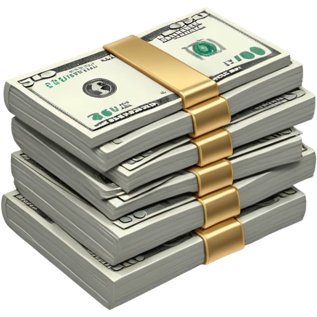 Metallic black-and-white money pack emoji, simple geometric stack of bills,minimal style
 emoji