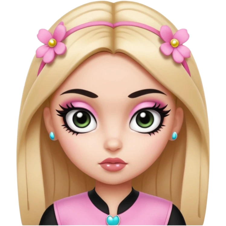 powerpuff girls blossm russian features, beauty, pretty eyes, black eyeliner, pretty bratz baddie emoji