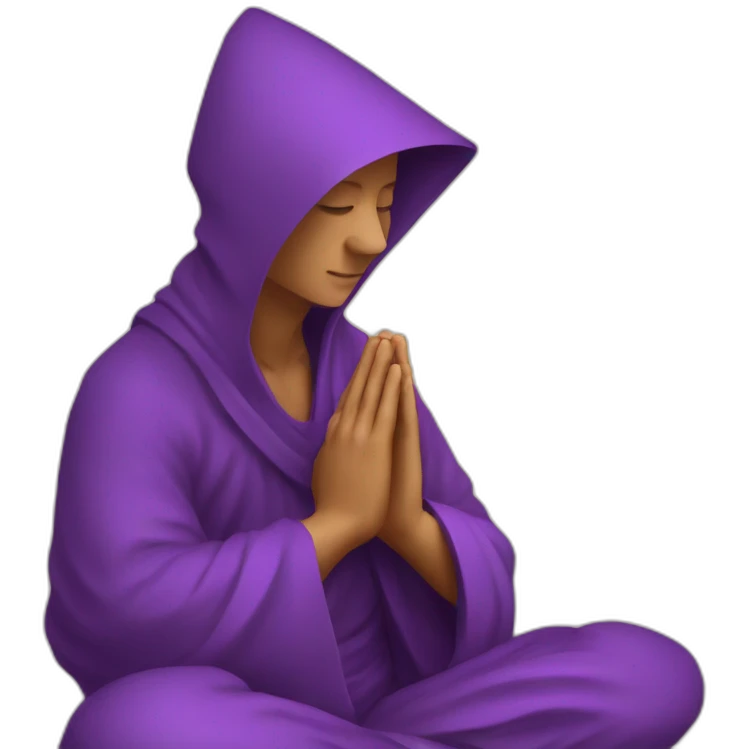 a purple monk praying yoga style with a triangular hood style hat from Antigua Guatemalahat emoji