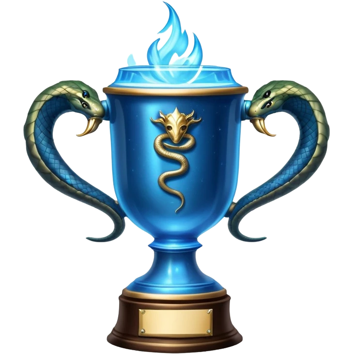 Harry Potter Triwizard Cup trophy with snake handles, blue glowing magical cup emoji