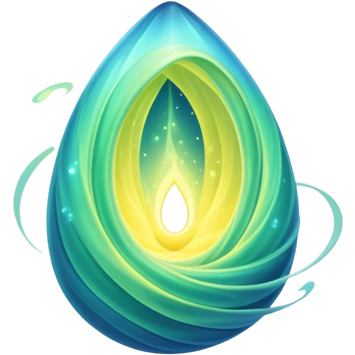 green-blue magical organic cocoon lit up with swirling yellow magic, ethereal and mystical, symbol shape, gentle green-blue hues emoji