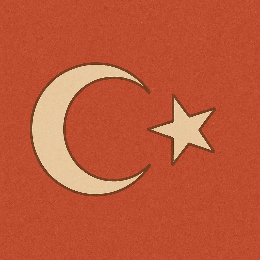 Ottoman flag, simple and modern interpretation, red background, white crescent and star, minimal lines emoji