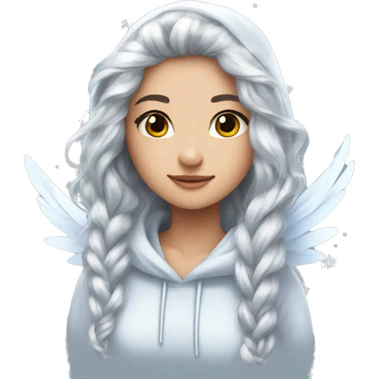 big wings, hood, silver, icy ,snowflake, Beautiful, fairy, long hair emoji
