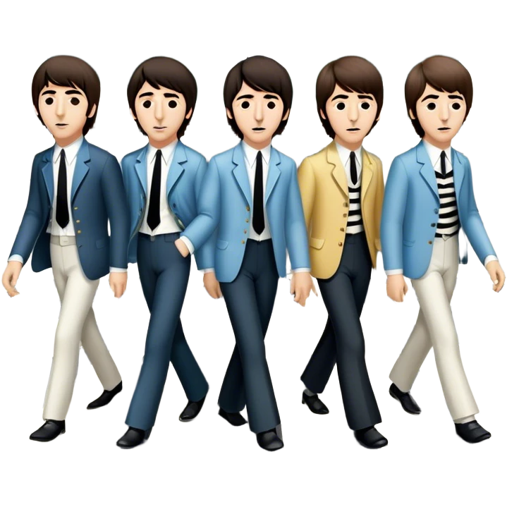 Cinematic Realistic The Beatles Abbey Road Scene Emoji, depicting the legendary band of four crossing the iconic zebra-striped street in their classic outfits, exuding effortless charisma and musical legacy. The scene is bathed in warm, nostalgic lighting with rich textures that capture the essence of 1960s rock history. emoji