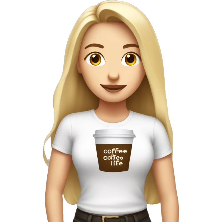 White Girl Student wearing a tshirt Saying Coffee is life  emoji