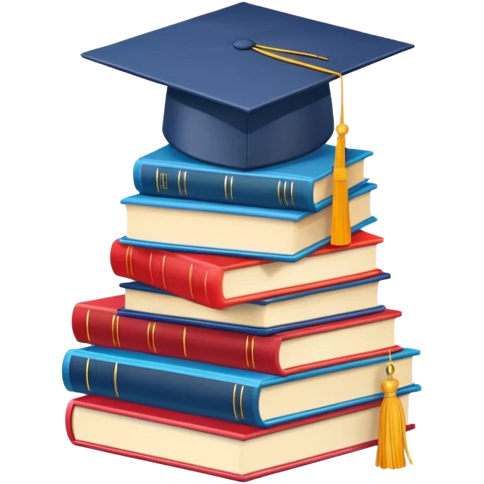 stack of colorful books with a graduation cap on top emoji