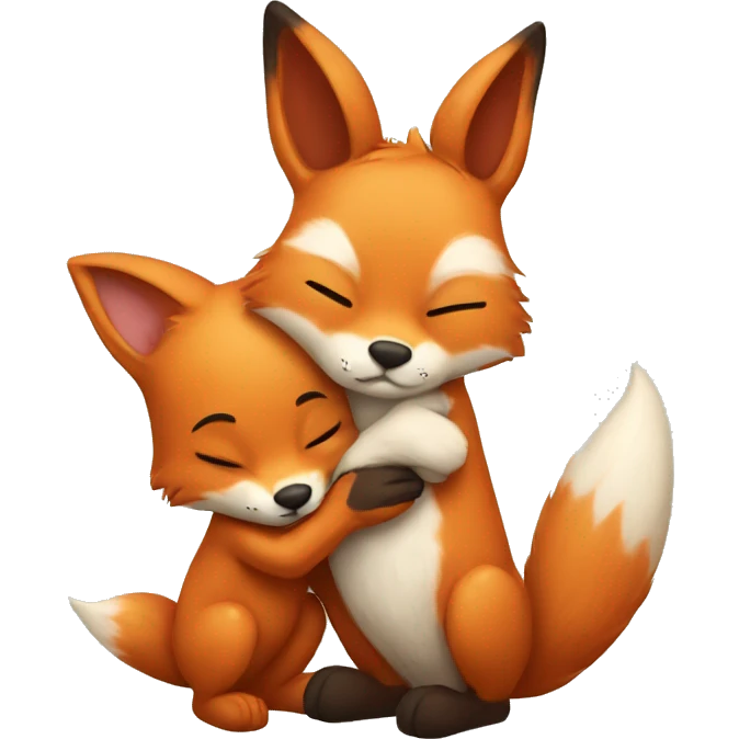Fox and bunny hugging emoji