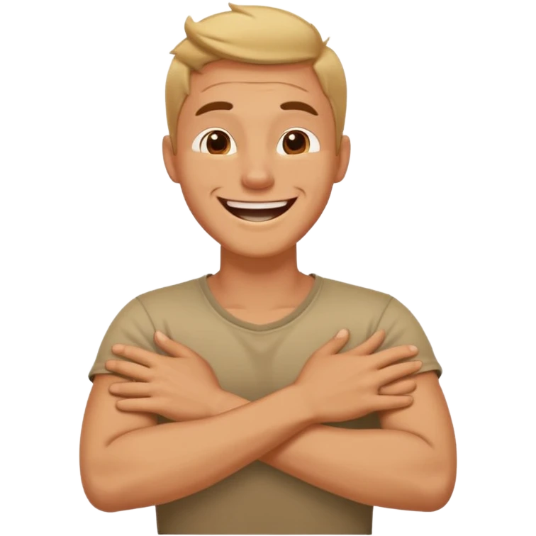 arms crossed hands grabbing neck laughing guy emoji