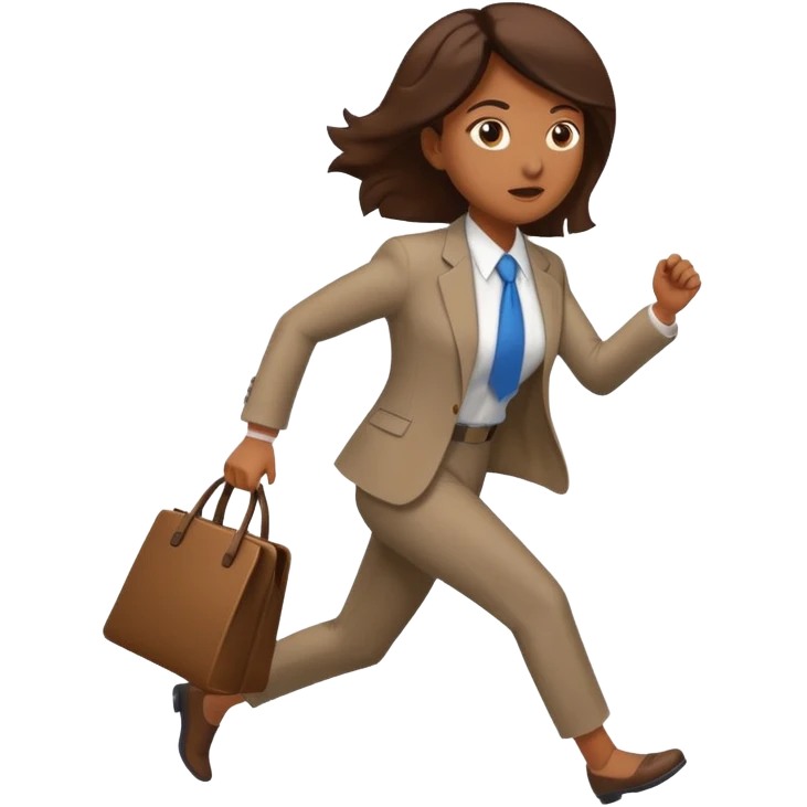 brown skinned female in business attire running out of door emoji