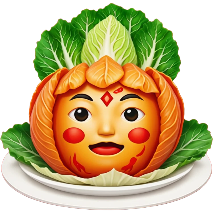 kimchi napa cabbage leaves fully marinated in bright red pepper paste, vibrant red, no face emoji