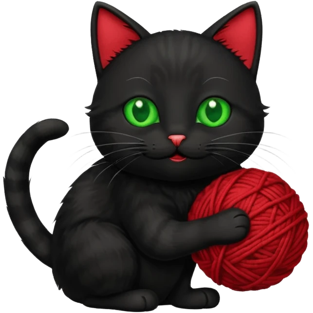happy black cat playing with small ball of wool emoji