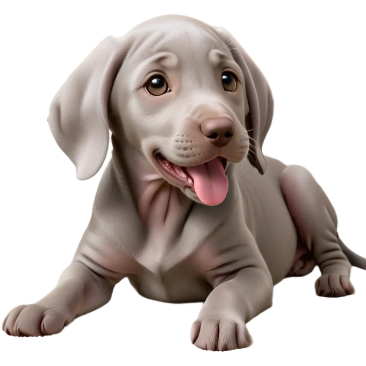 cinematic-cute-yawning-weimaraner puppy-portrait-emoji,-head-tilted-slightly-with-a-dramatic,-wide-open-yawn,-revealing-a-sleek grey fur-with-a-subtle-shimmer,-floppy-ears-slightly-drooping,-round-brown-eyes-barely-open-in-drowsy emoji