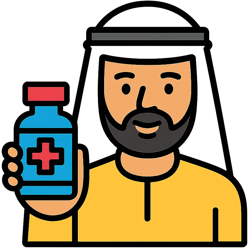 Arab man with keffiyeh holding medicine bottle emoji