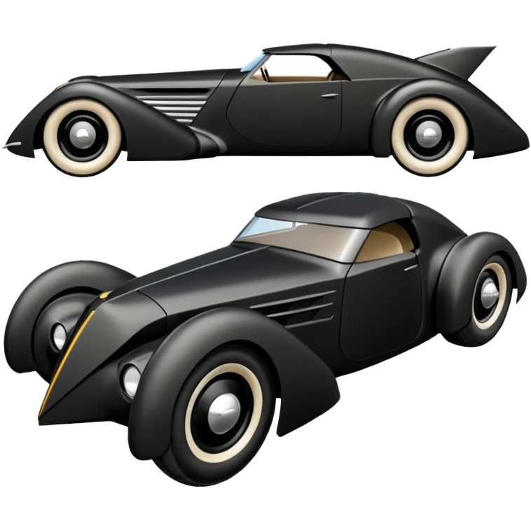  the animated series aerodynamic futuristic Batmobile loosely based on 1936 cord 812 (flat long straight faceted mechanical body) stealthy town hot rod sand buggy  emoji