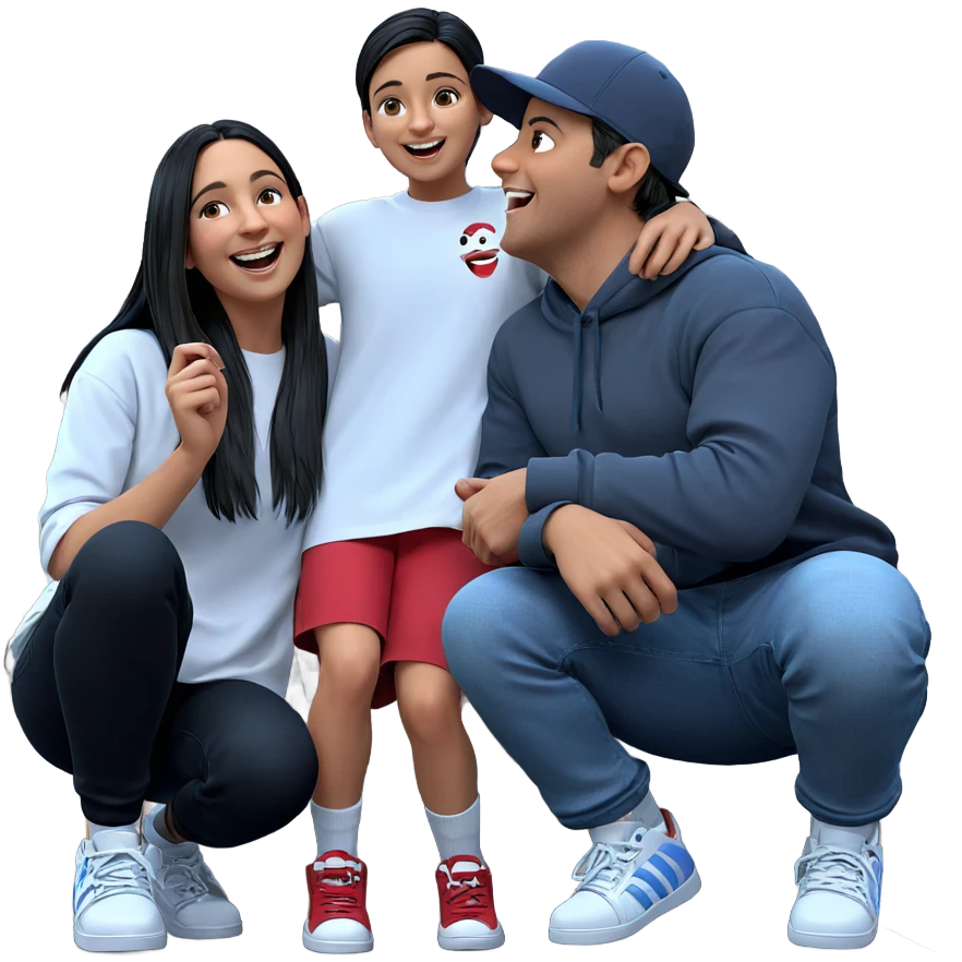 cheerful girl with boys emoji
