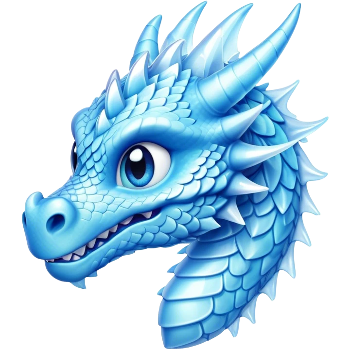 Cinematic Cute Beautiful Ice Dragon Portrait Emoji, Head tilted playfully and inquisitively, featuring a sleek, glacial form with intricately detailed, frost-kissed scales in shimmering blues and sparkling silver, accented by delicate ice crystal patterns and a gentle, enchanting glow; rendered with lifelike clarity and soft, natural light, high shine, charming and cool, styled with a touch of wintry fantasy, soft glowing outline, capturing the essence of a mischievous yet endearing ice guardian poised to twirl playfully into your dreams! emoji
