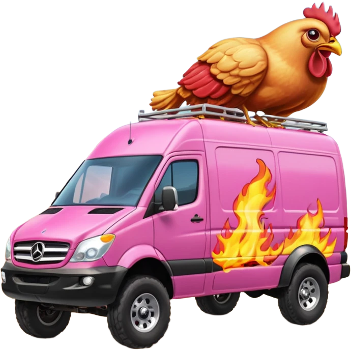 Barbie’s insanely flaming hot butt burning chicken sandwich Extended length Sprinter 4500 van high roof off road rally delivery truck capable of rock and desert racing  emoji