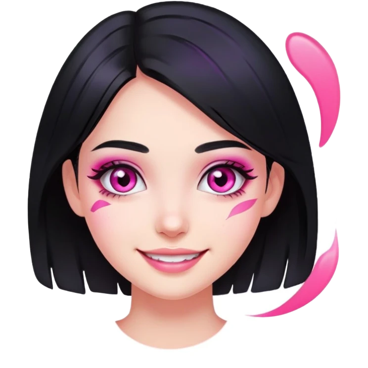 smiling girl with black hair and pink eye makeup smudged, no glitter emoji