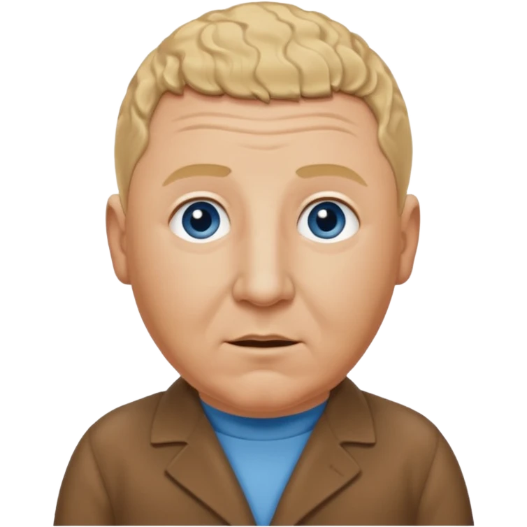 Curly Howard from the Three Stooges with blue eyes, blonde hair, brown outfit emoji