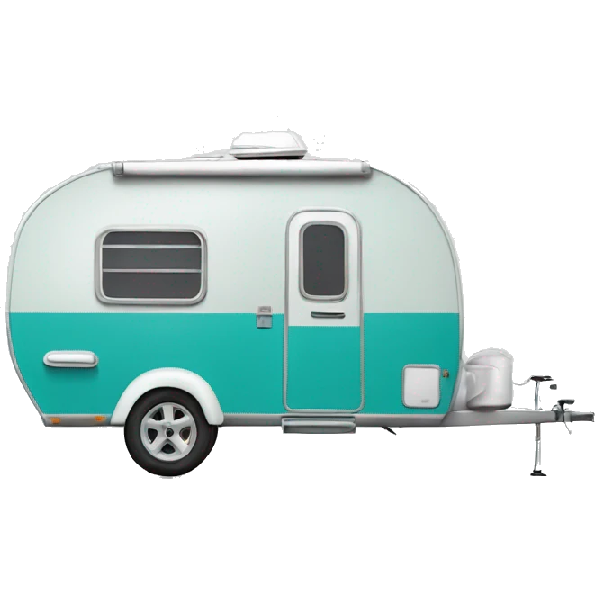 Realistic turquoise camping trailer isolated.  emoji