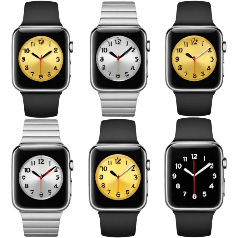 Make an image of 5 watches with the time set to 11:55 emoji
