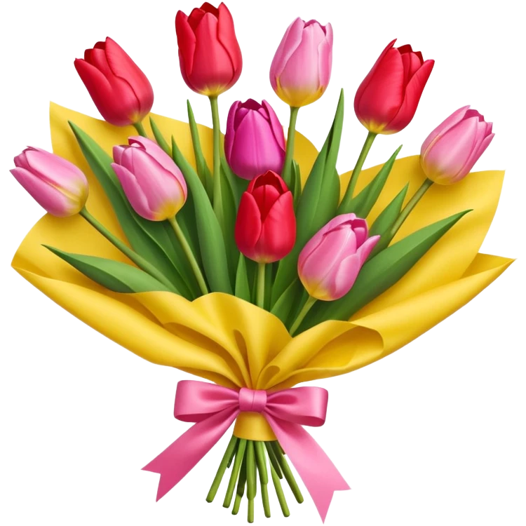 bouquet of tulip with bow and yellow wrapping paper emoji