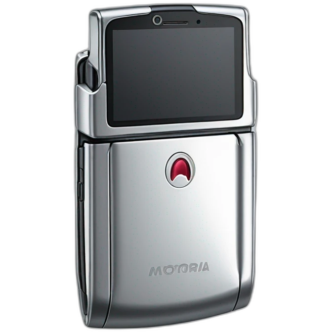 Silver Folded Motorola Razr V3 mobile device with the iconic clamshell design no buttons visible emoji