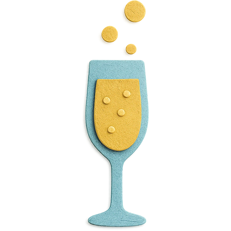 sparkling wine icon, champagne glass with bubbles, paper craft style, no background emoji