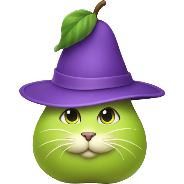 Violet cat shaped like a pear with a big Green hat  emoji