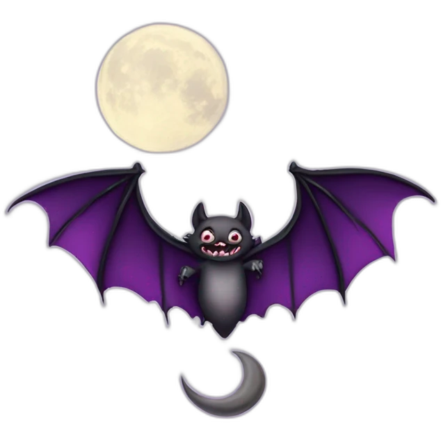 purple dripping vampire bat wings flying  in front of large crescent moon emoji