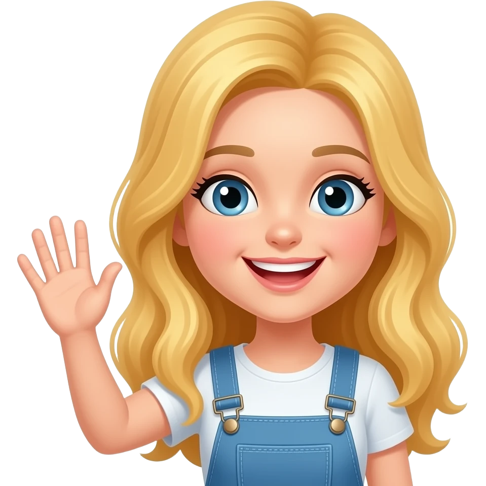 Девочка приветствует и улыбается русые волосы, махает рукой emoji