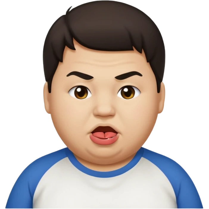 Fat teen from kosovo with flat hair covering his forehead, with his tongue out emoji