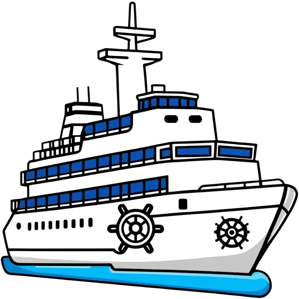 motorized ship with visible rudder, no sails emoji