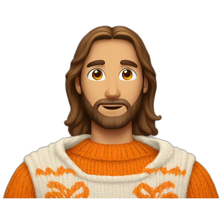 Jesus wearing a sweater with white orange fathers emoji