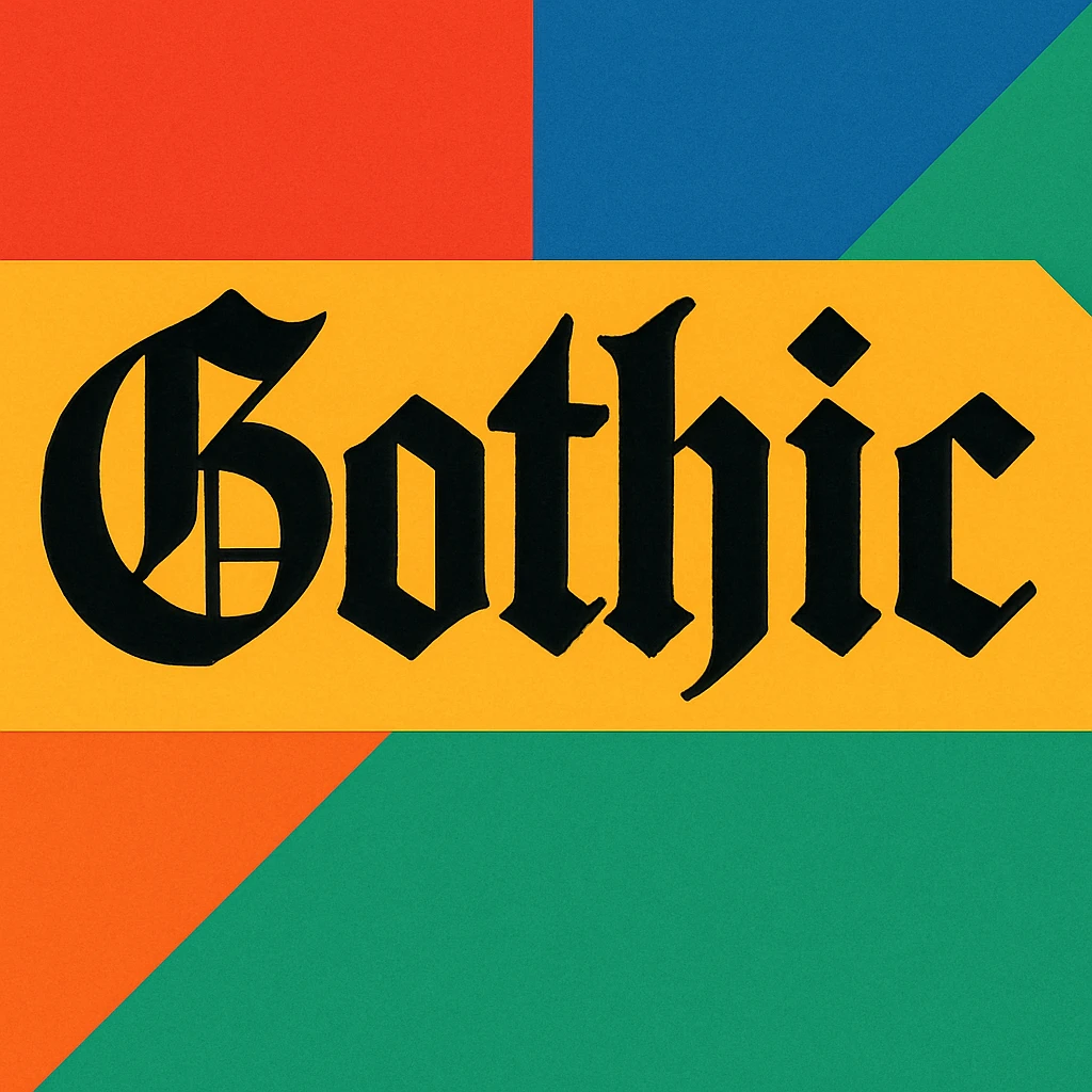 the word 'Gothic' in bold, heavy blackletter gothic calligraphy, only text, no decoration emoji