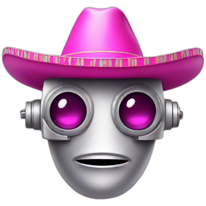 Robot face wearing a pink sombrero emoji