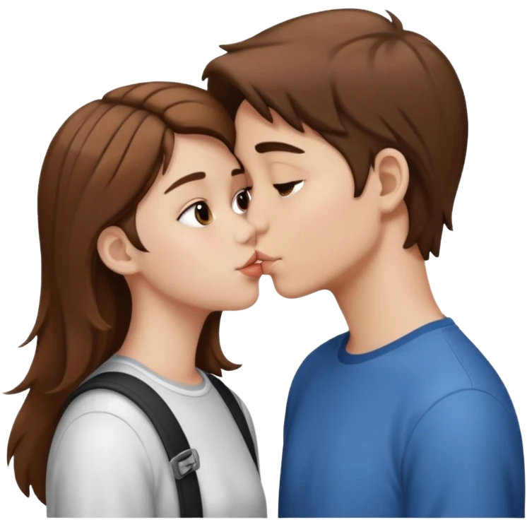 Teenager boy, white with brown hair, kissing a girl with brown hair teenager white emoji