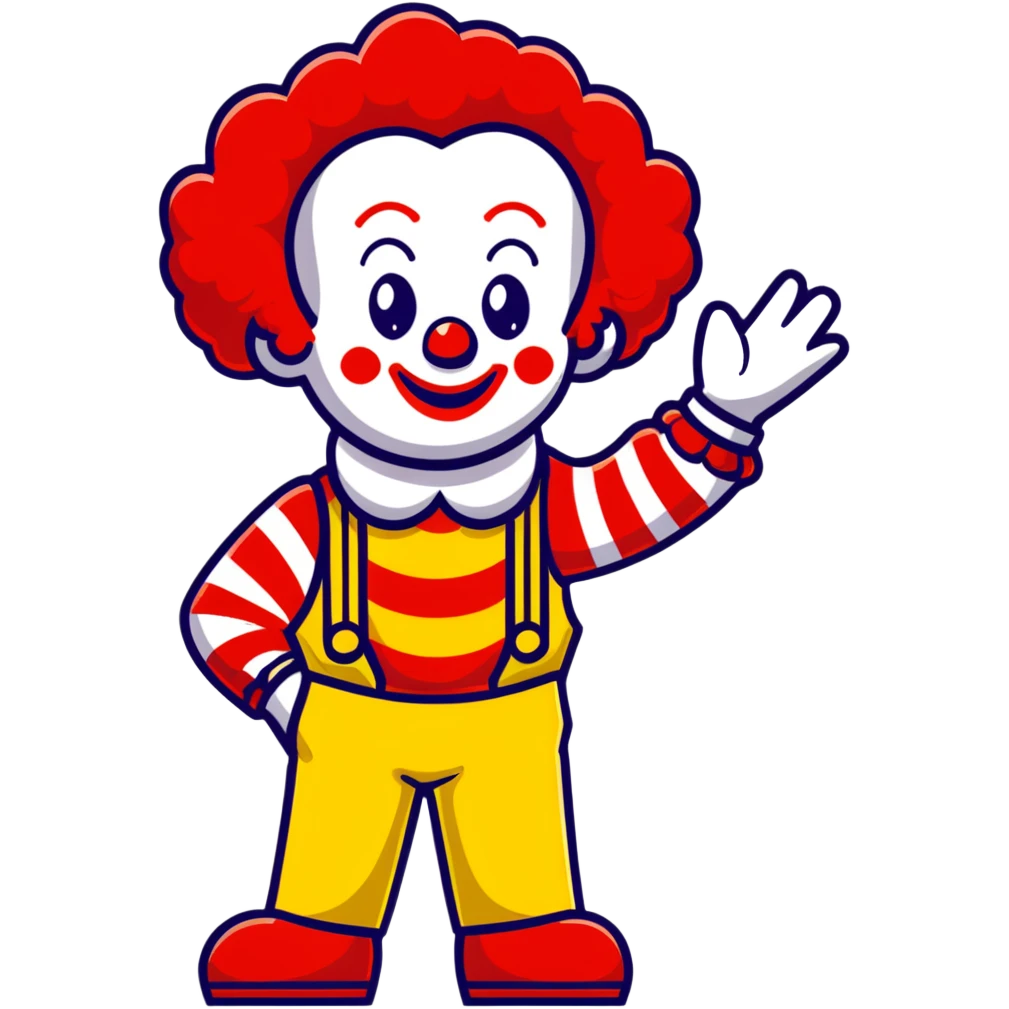 McDonald's clown with bright red curly hair and yellow T-shirt with red and white striped sleeves emoji