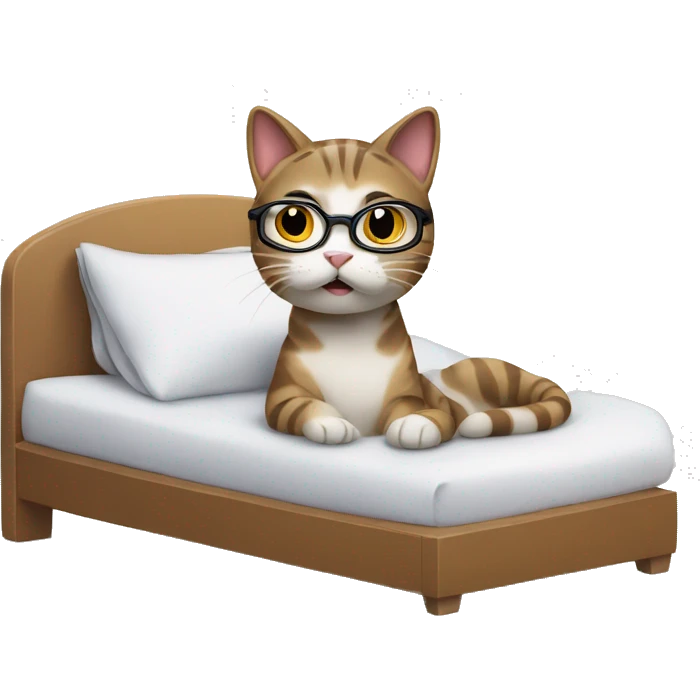 I cat with glasses waking up from bed emoji