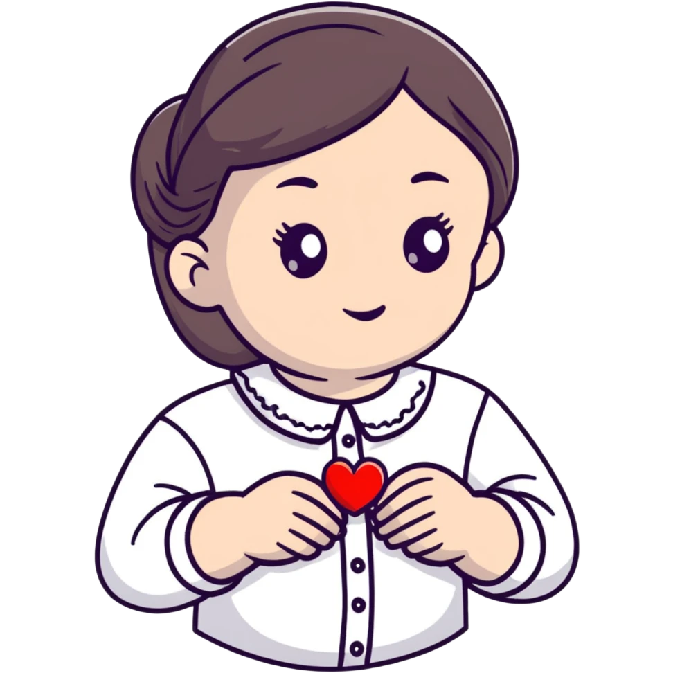 Ukrainian girl in a white embroidered shirt holds a heart in her hand emoji