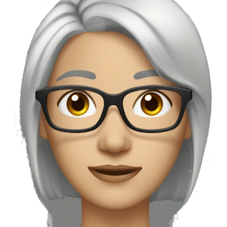 White skin woman gray hair black glasses brown eyebrows emoji