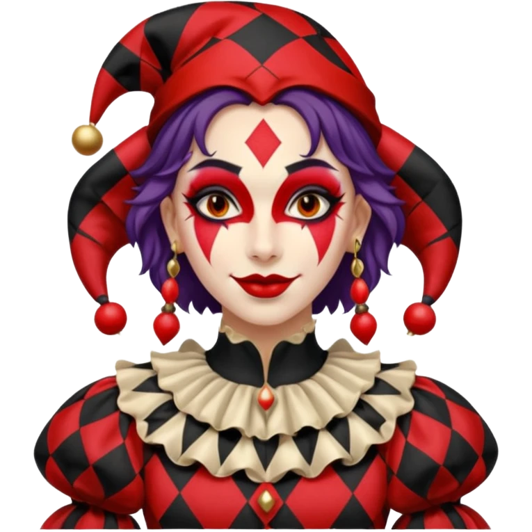 jester woman, black and red emoji