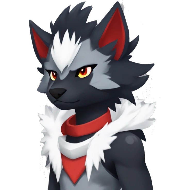 Black Cool Edgy Anthro Quiana Litten Absol Zoroark Zorua Fakémon  with White and Red Edgy markings emoji