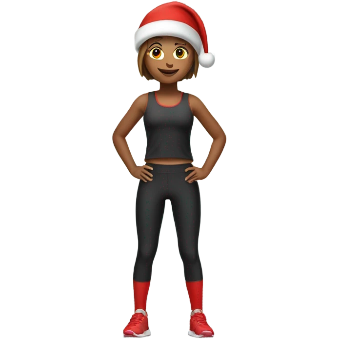 Emoji of full-body sporty girl в top and leggings wearing a red Christmas hat. emoji