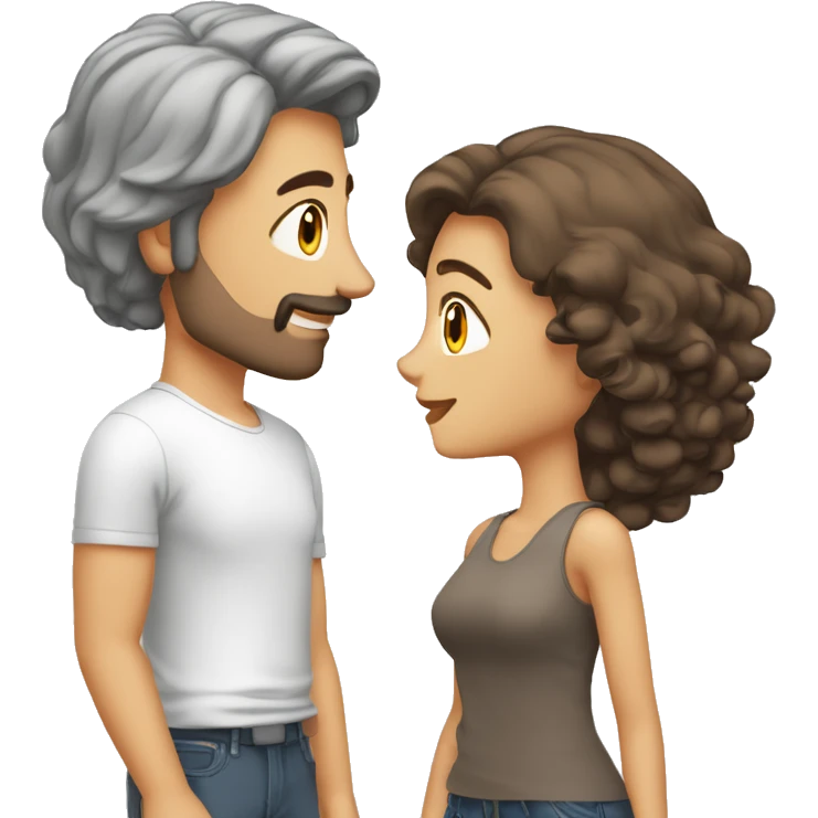 Couple enlacé homme blanc cheveux gris et femme brune cheveux mi longs emoji