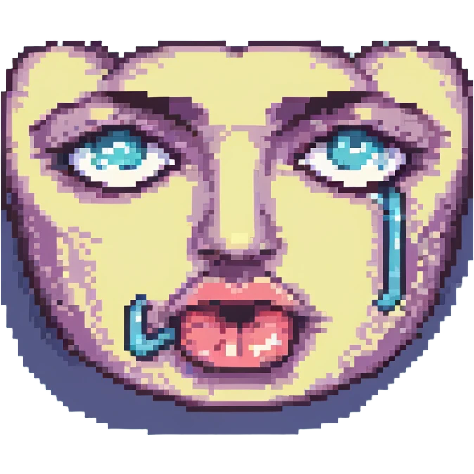 pixel art face making the eyelid pulling with tongue out gesture, retro and expressive emoji