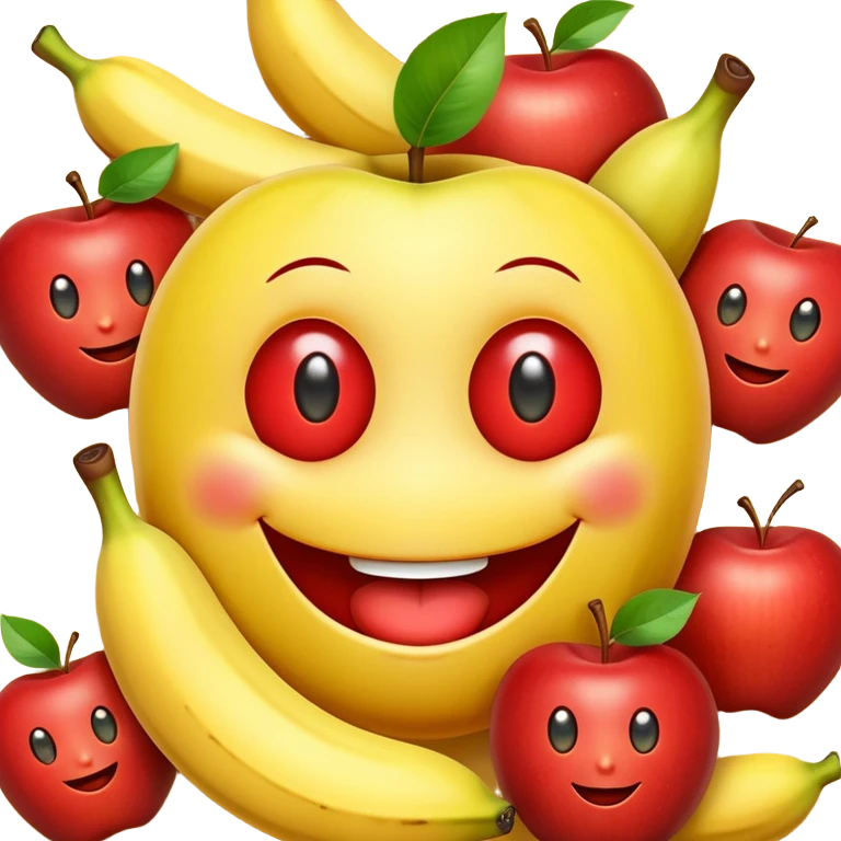 smiley face with apples as eyes and a banana as the mouth emoji