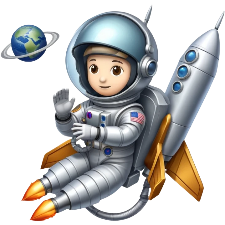 An icon featuring a rocket, a satellite, and an astronaut helmet, symbolizing aerospace technology. The design includes spacecraft, wings, and a planet, representing the exploration of space and aviation advancements. Transparent background. emoji