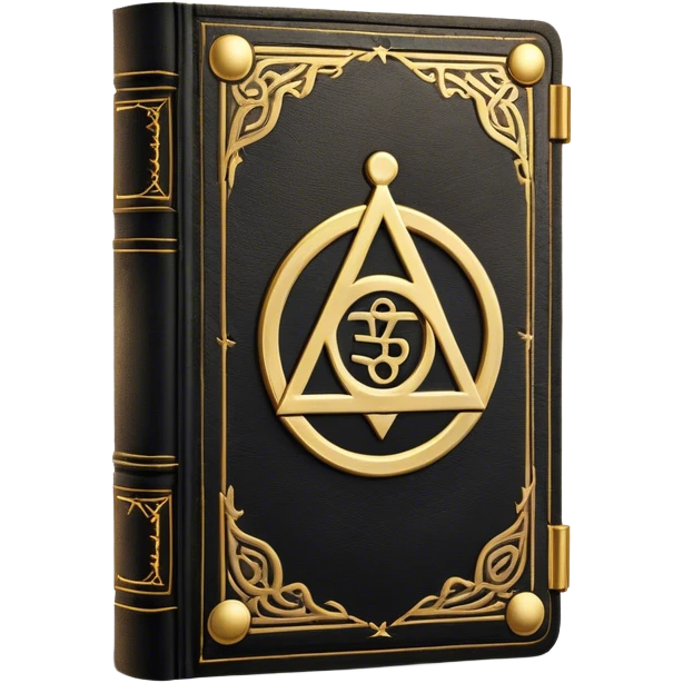 A black and gold book with an aged leather texture, embossed with an alchemical symbol, a compass, or a forging hammer, exuding wisdom, mastery, and the relentless pursuit of greatness. - book on mastery ... silhouette of a triangle  emoji